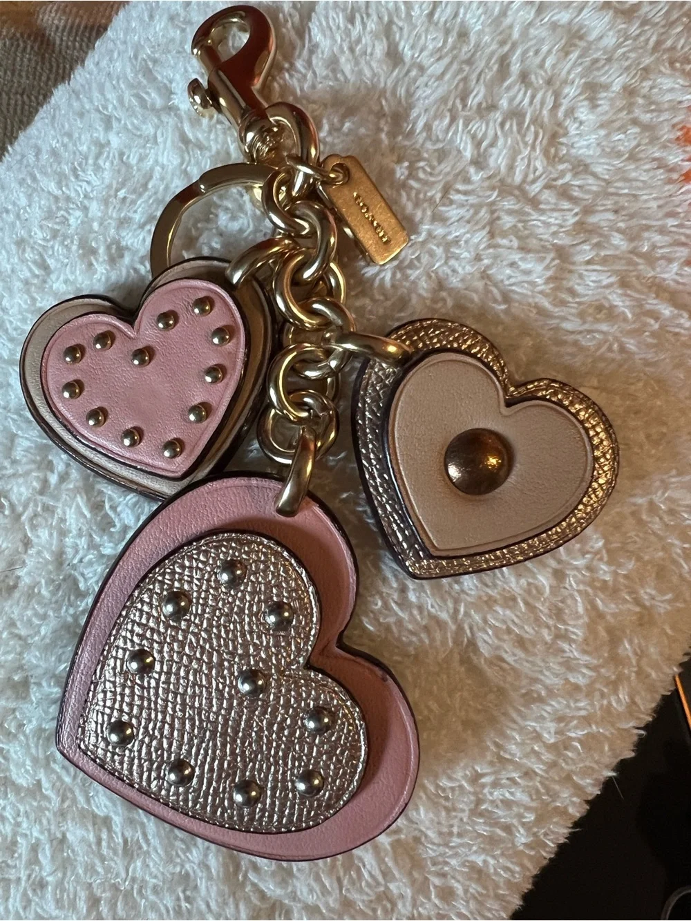 Coach Pink and Gold Triple Heart Key & Card Holder Charm